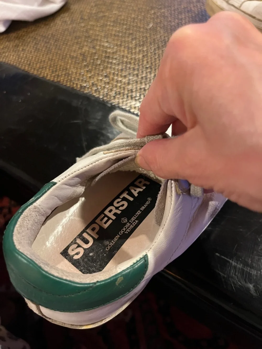 Golden Goose White Sneakers with Green Heel Tab - Picture 2 of 5